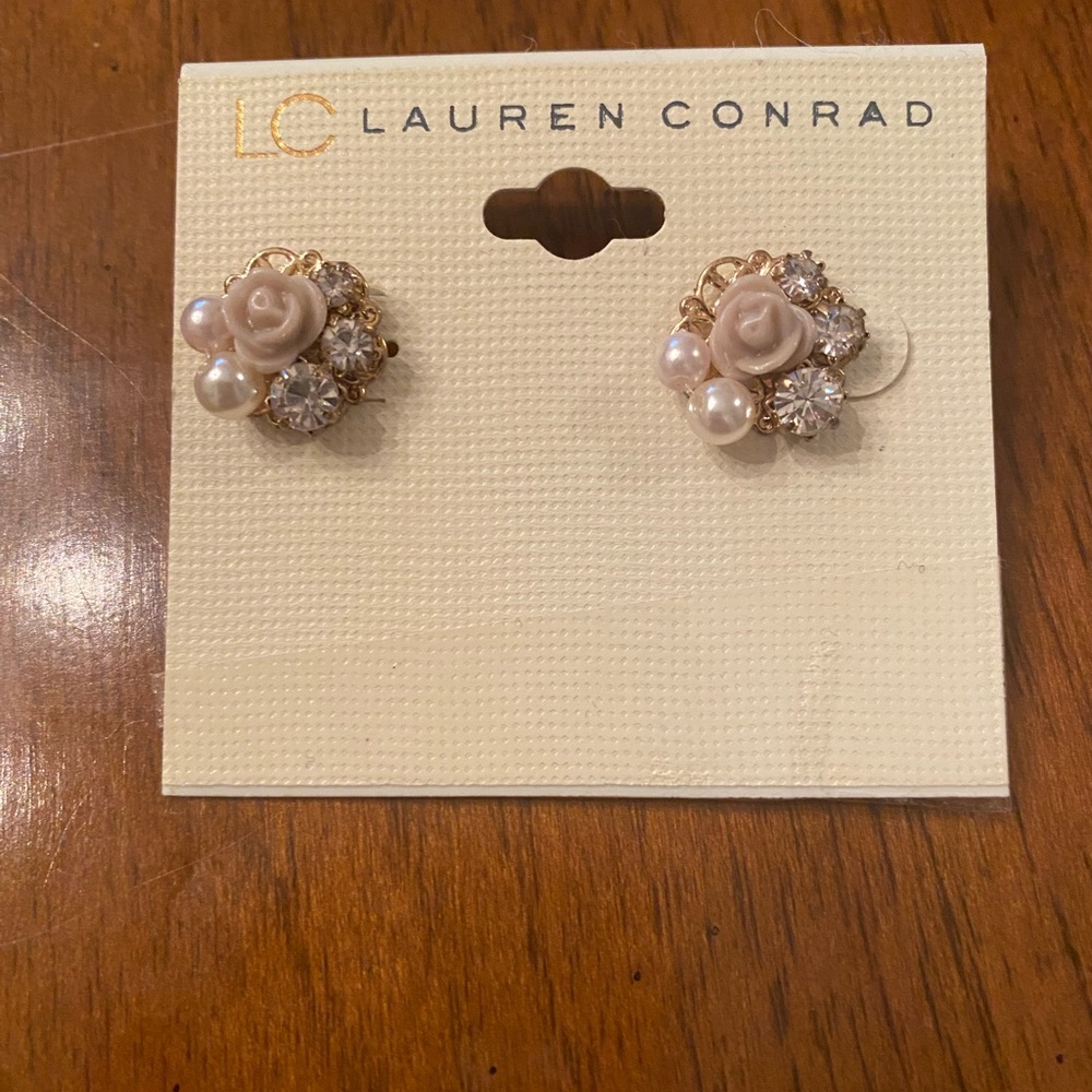 LC Lauren Conrad Gold and White Rose Earrings